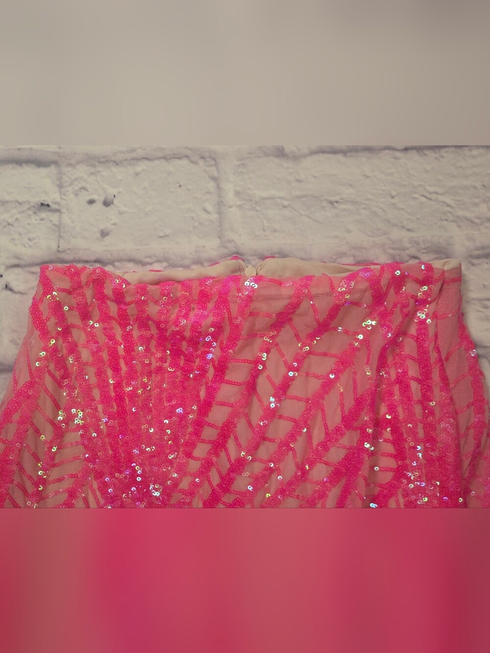 Neon Pink Sequin Two Piece Formal Set One Shoulder Crop Top Maxi Skirt - Picture 14 of 14
